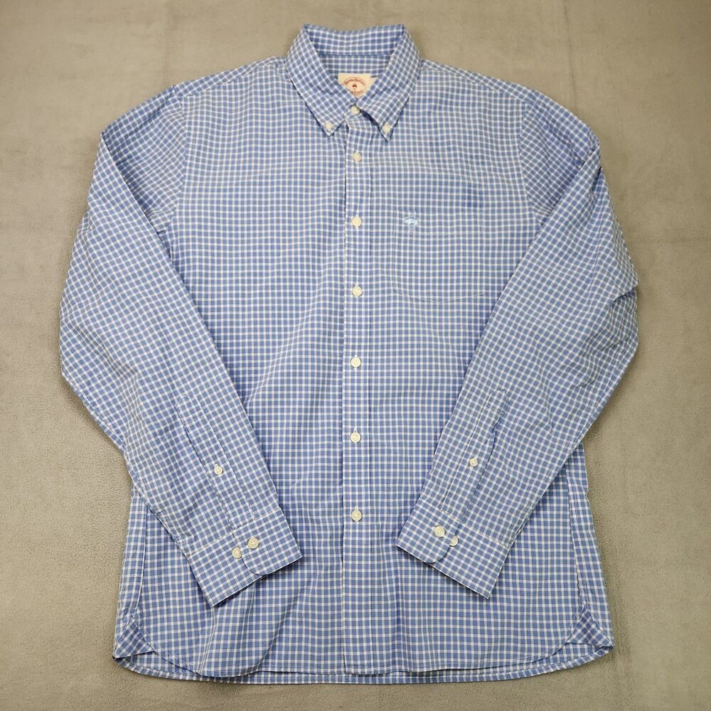Brooks Brothers Red Fleece Button Down Shirt Men's L Blue Gingham Long Sleeve